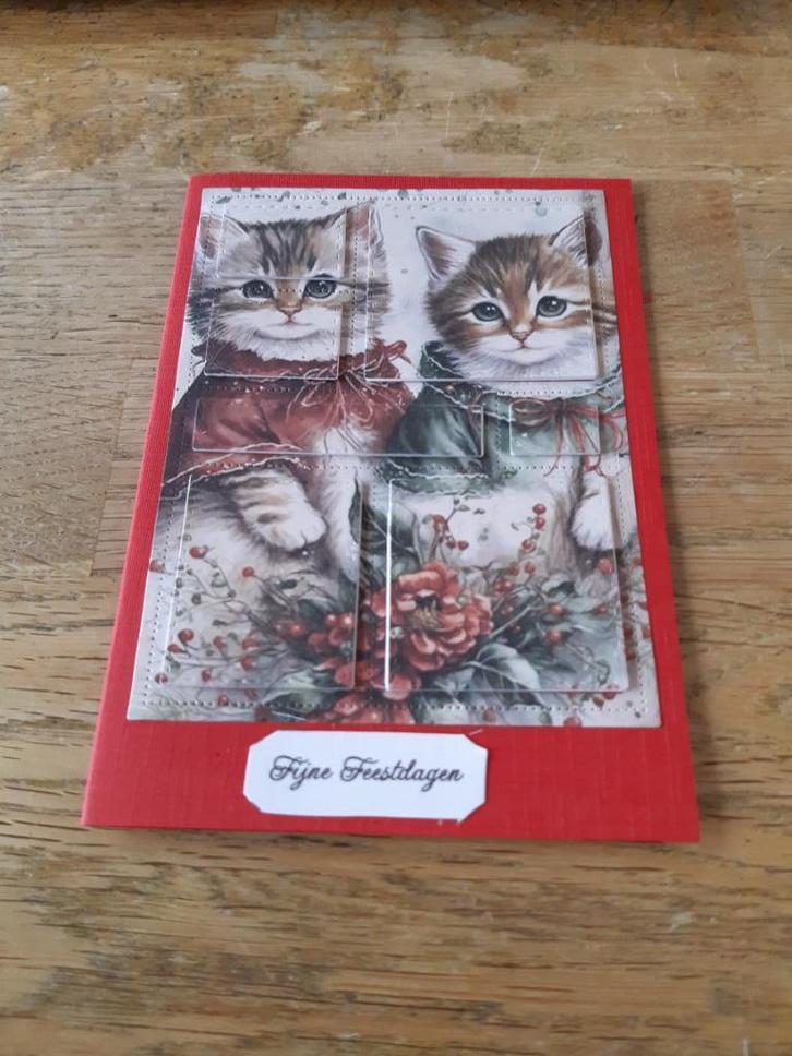 Kerst-Katten(9), Hobby en Vrije tijd, Kaarten | Zelfgemaakt, Nieuw, Kerst, Ophalen of Verzenden