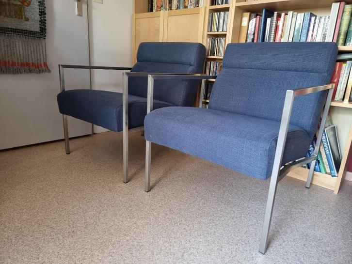 Stoel zithoek blauw Goossens, Huis en Inrichting, Stoelen, Gebruikt, Twee, Stof, Blauw, Ophalen