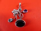 Mooie Sierlijke Zilveren Hanger - Aquamarijn-Amethist-Zwarte, Sieraden, Tassen en Uiterlijk, Antieke sieraden, Verzenden, Zilver