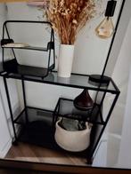 WOOOD Leona Trolley - Zwart Metaal & Rookglas, Ophalen, Met plank(en), Nieuw, 50 tot 100 cm