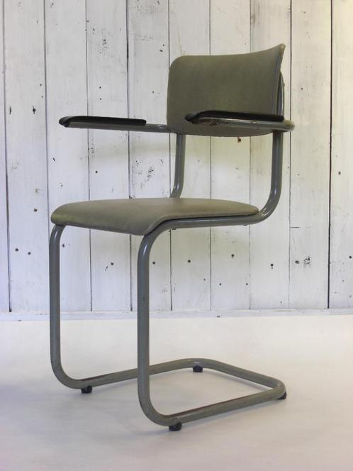 Vintage Tubax stoel uit 1962 gispen stijl, Huis en Inrichting, Stoelen, Gebruikt, Drie, Metaal, Grijs, Ophalen