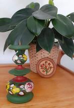 Vintage houten handbeschilderd kandelaar, Huis en Inrichting, Woonaccessoires | Kandelaars en Kaarsen, Ophalen of Verzenden, Zo goed als nieuw