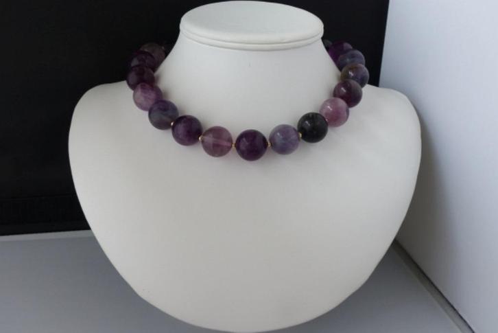 FLUORIET 18 mm ketting/oorhanger-set, Sieraden, Tassen en Uiterlijk, Kettingen, Nieuw, Paars, Met edelsteen, Verzenden