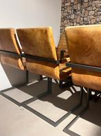 6 buffelleer robuuste industriële stoelen cognac leer, Huis en Inrichting, Ophalen of Verzenden, Zo goed als nieuw, 75 tot 100 cm