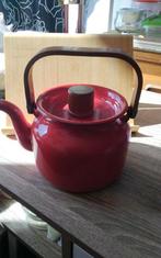 Emaille Theepot met hout  handvat vintage, Ophalen of Verzenden