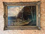 Jachttafereel met vergulde lijst, olieverf op linnen, Antiek en Kunst, Kunst | Schilderijen | Klassiek, Ophalen of Verzenden