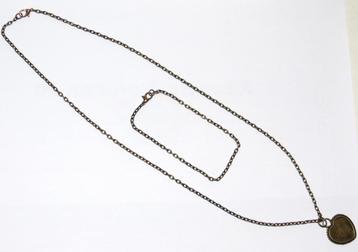 SETJE OUD BRONS kleurig Armband en Ketting + hartjes hanger beschikbaar voor biedingen