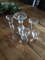 5 glazen kandelaars, Ophalen of Verzenden, Overige materialen, Minder dan 25 cm