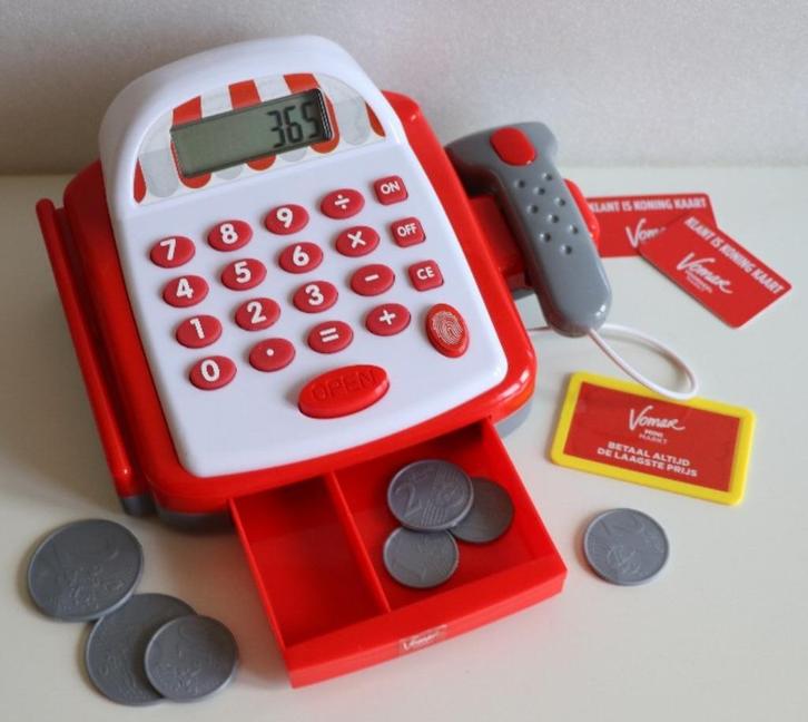 Werkende Vomar speelgoedkassa met scanner en munten, Verzamelen, Supermarktacties, Vomar, Ophalen of Verzenden