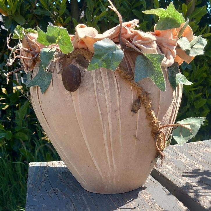 Brocante Bloempot Set met Schaaltjes, Tuin en Terras, Bloempotten, Gebruikt, Aardewerk, Binnen, Balkon, Minder dan 40 cm, Minder dan 25 cm