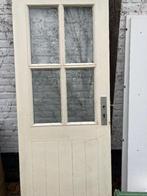 Hardhouten deur met kruis-glas, Doe-het-zelf en Verbouw, Deuren en Horren, Ophalen, Gebruikt, 80 tot 100 cm, Buitendeur