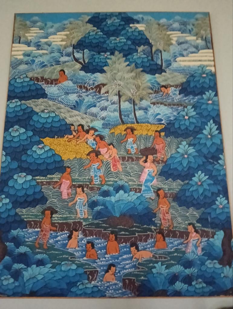 Schilderij van een Balinees dorp, Antiek en Kunst, Ophalen of Verzenden