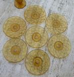 Super AMBER Vaas en 7 Fruit / Gebaksbordjes met Bloempatroon, Antiek en Kunst, Antiek | Glas en Kristal, Ophalen of Verzenden