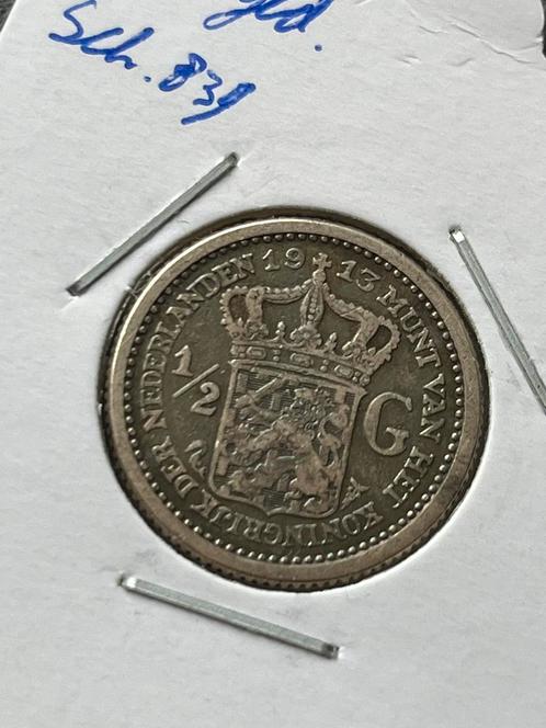 Halve gulden 1913, Postzegels en Munten, Munten | Nederland, Losse munt, ½ gulden, Koningin Wilhelmina, Zilver, Ophalen of Verzenden