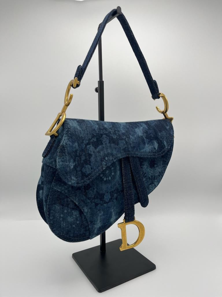 Dior Saddle Bag Denim, Sieraden, Tassen en Uiterlijk, Tassen | Damestassen, Verzenden, Zo goed als nieuw, Blauw, Handtas