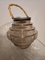 Sfeervol glazen windlicht met bamboe hengsel, Antiek en Kunst, Ophalen of Verzenden