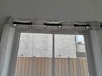 Nieuwstaat 5x vitrage licht grijs gordijn met ringen,+ rail, 100 tot 150 cm, 200 cm of meer, Alle woonstijlen, Ophalen of Verzenden