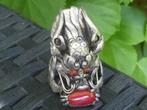Grote Chinese Zilveren Draken Ring, Sieraden, Tassen en Uiterlijk, Antieke sieraden, Verzenden, Zilver, Ring, Met edelsteen