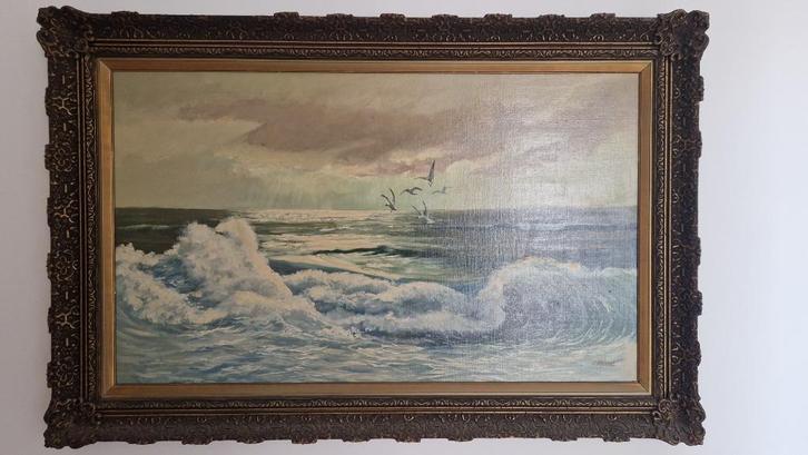 Prachtig schilderij Meeuwen boven zee L. Brandon SCH02, Antiek en Kunst, Kunst | Schilderijen | Klassiek, Ophalen