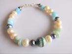 Armband Marieke agaat-amazoniet-parels-glas zilver, Sieraden, Tassen en Uiterlijk, Armbanden, Ophalen, Nieuw, Zilver, Met edelsteen