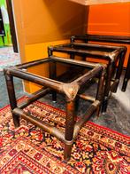 Vintage nesting zet bijzettafels rotan manou met rookglas, Ophalen