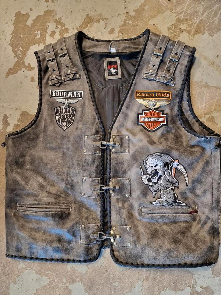 Leren Motorvest met Applicaties - Custom Biker Vest, Motoren, Kleding | Motorkleding, Jas | leer, Heren, Tweedehands, Ophalen of Verzenden