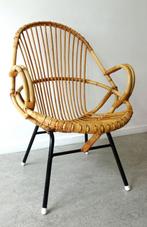 Vintage fauteuil Rohé Noordwolde rotan stoel lounge chair, Ophalen, Gebruikt, Vintage fauteuil rotan Mid-Century design rattan bamboo