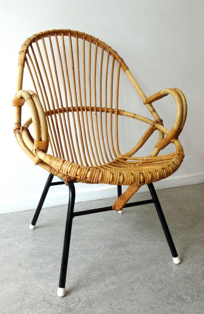 Vintage fauteuil Rohé Noordwolde rotan stoel lounge chair, Huis en Inrichting, Fauteuils, Gebruikt, Ophalen