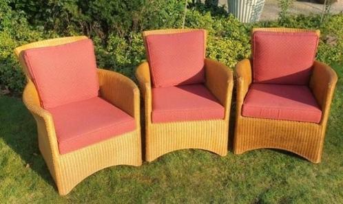 Lloyd loom rieten tuinstoel 3 stuks met kussens, Tuin en Terras, Tuinsets en Loungesets, Gebruikt, Tuinset, Rotan, 3 zitplaatsen