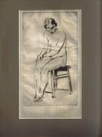 Dolf v d Haar droge naald "Zittend Naakt", 1934, gesigneerd, Antiek en Kunst, Kunst | Etsen en Gravures, Ophalen