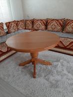 Mooie  Marokkaanse ronde eikenhouten tafel, 100 tot 150 cm, Ophalen of Verzenden, Zo goed als nieuw, 25 tot 50 cm