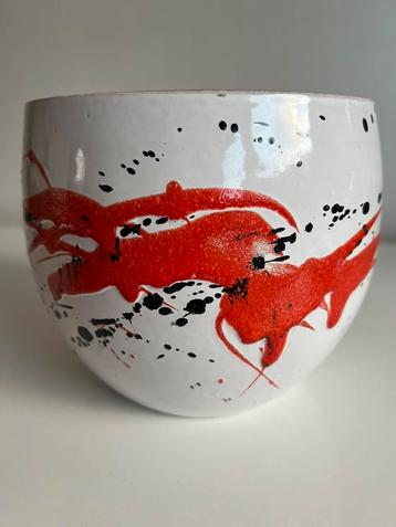 Vintage MAREI Germany Bloempot Bol Wit Oranje Spetters 70’s beschikbaar voor biedingen