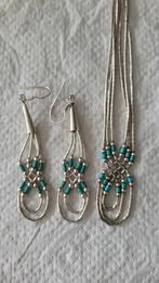 Navajo liquid 925 zilver met turkoois ketting en oorbellen, Ophalen of Verzenden, Zo goed als nieuw, Zilver, Zilver