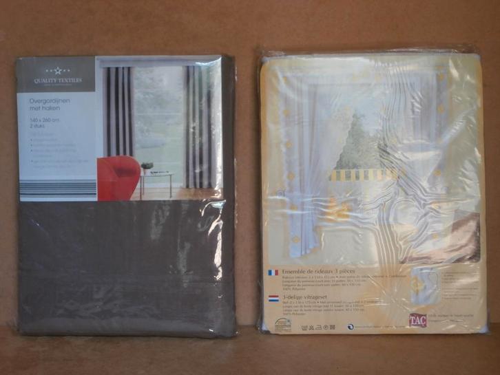 Stevige kwaliteit overgordijnen bruin, 3-dlg vitrage set wit, Huis en Inrichting, Stoffering | Gordijnen en Lamellen, Nieuw, 200 cm of meer