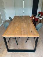 Houten eettafel met metalen onderstel, Huis en Inrichting, Tafels | Eettafels, Ophalen, 200 cm of meer, 50 tot 100 cm, Zo goed als nieuw