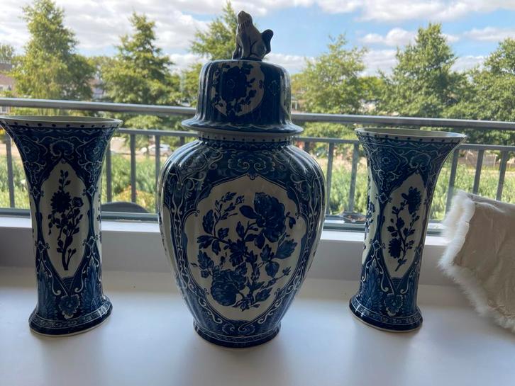Antieke Delfts Blauwe Vazen Set van 3, Antiek en Kunst, Antiek | Vazen, Ophalen of Verzenden