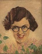 Art deco portret dame verscholen achter bloemen gesigneerd, Antiek en Kunst, Kunst | Schilderijen | Klassiek, Ophalen of Verzenden