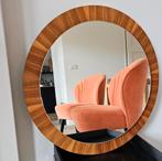 Ronde spiegel. Vintage jaren 60-70. Fineer op teakhout., Rond, Ophalen of Verzenden, Zo goed als nieuw, Minder dan 100 cm