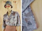 Vintage 90s blouse alloverprint maat 42 | 211A, Grijs, Maat 42/44 (L), Vintage, Zo goed als nieuw