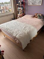 Tweepersoonsbed met lattenbodem, Huis en Inrichting, Ophalen, Gebruikt, Bruin, Tweepersoons