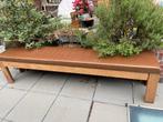 Hard Houten lange bank  met bruin kussen 222cm x53 h, Ophalen of Verzenden, Gebruikt, Hout