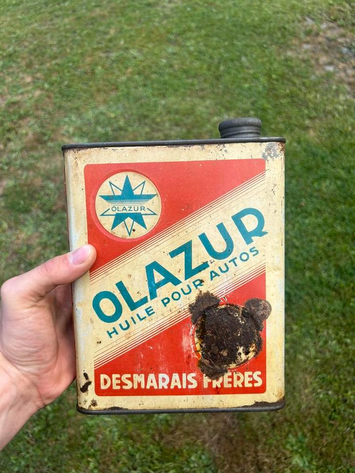 Olieblik olie blik oil can vintage olazur azur oud, Verzamelen, Blikken, Gebruikt, Overige, Ophalen of Verzenden