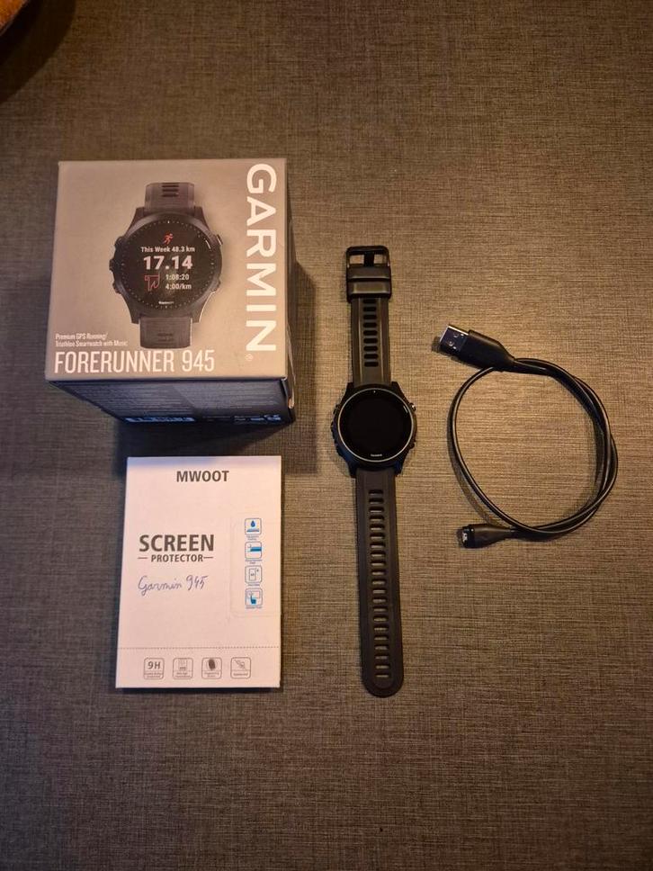 Garmin Forerunner 945, Sieraden, Tassen en Uiterlijk, Sporthorloges, Zo goed als nieuw, Android, Zwart, GPS, Ophalen of Verzenden