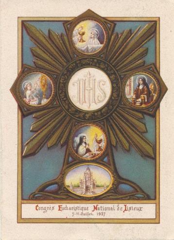 Prachtig devotieprentje Eucharistisch Congres 1937 Lisieux beschikbaar voor biedingen