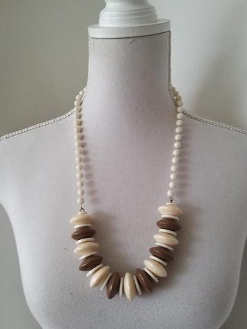 Vintage retro bruin witte kralen schijfjes ketting beschikbaar voor biedingen
