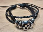zwarte leren armband skull nr. 53, Sieraden, Tassen en Uiterlijk, Armbanden, Ophalen of Verzenden, Nieuw, Zwart, Leer