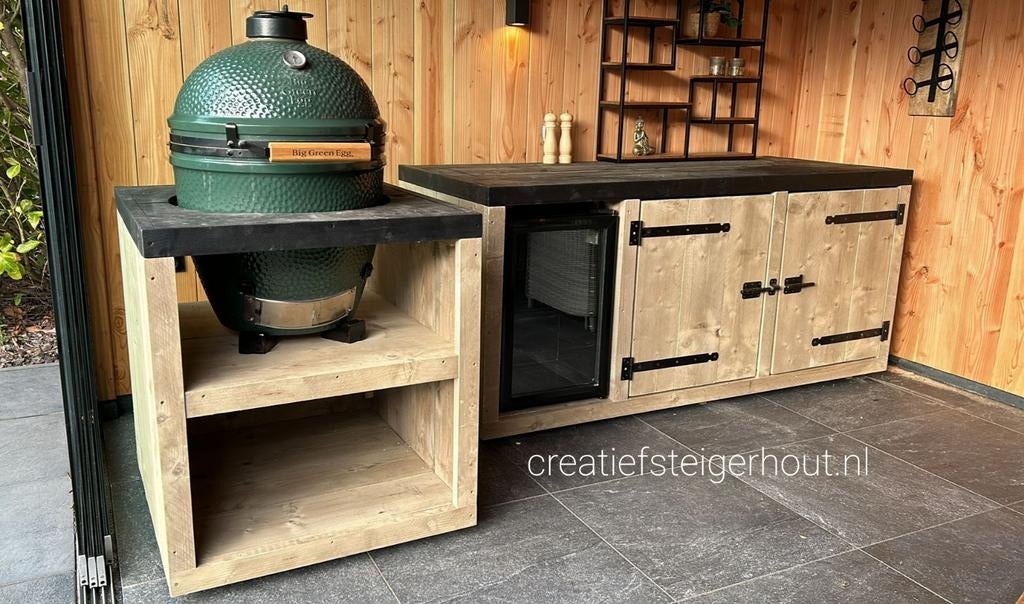 Steigerhouten buitenkeuken koelkast kamado wielen mancave, Ophalen of Verzenden, Nieuw