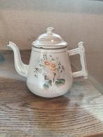 Vintage Emaille Theepot met Bloemmotief, Ophalen of Verzenden