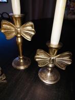 Vintage Kandelaars met Strik, Huis en Inrichting, Woonaccessoires | Kandelaars en Kaarsen, Gebruikt, Beige, Ophalen of Verzenden