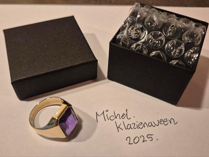 14kt Geelgoud Heren Ring met Emerald Korund, Sieraden, Tassen en Uiterlijk, Ringen, Gebruikt, Heer, 20 of groter, Goud, Goud, Met edelsteen